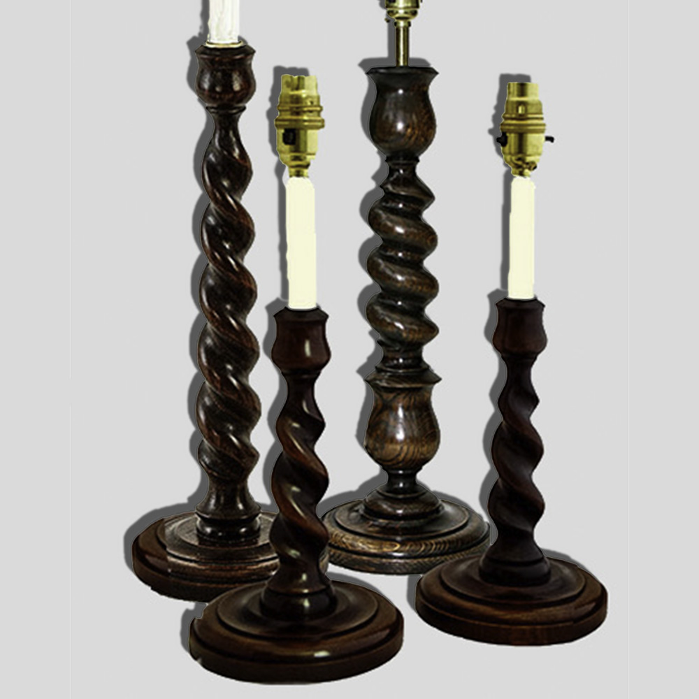 17thC style twist wooden lamps